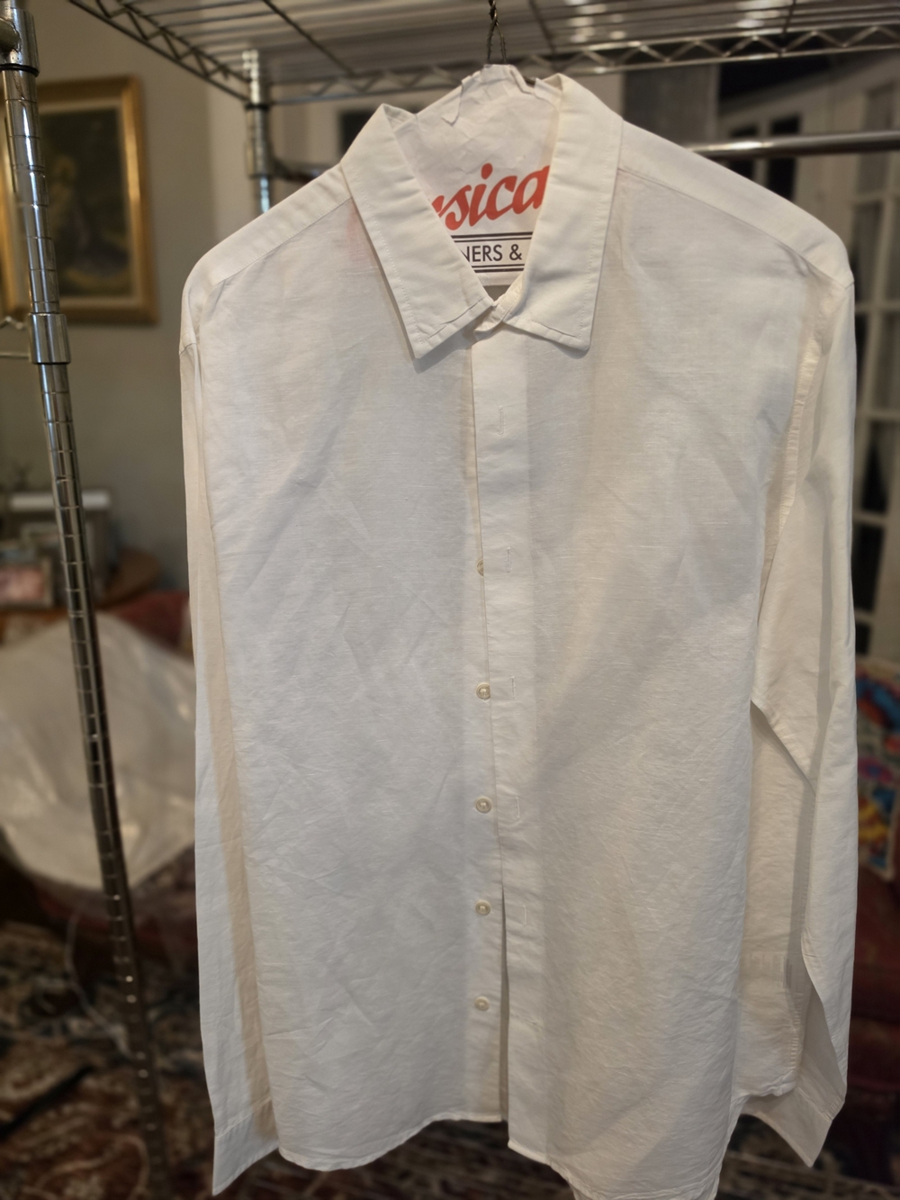 Vince Men's White Linen Long-Sleeve Dress Shirt